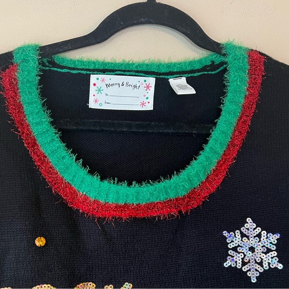 NEW Merry & Bright Ugly Sweater Christmas Rock the Bells PlusSize 2X Sequin Lama - Picture 3 of 14